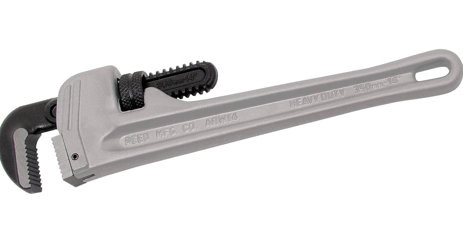 Heavy-Duty Straight Pipe Wrench, 14 in OAL, 1/4 to 2 in Jaw, Aluminum Jaw