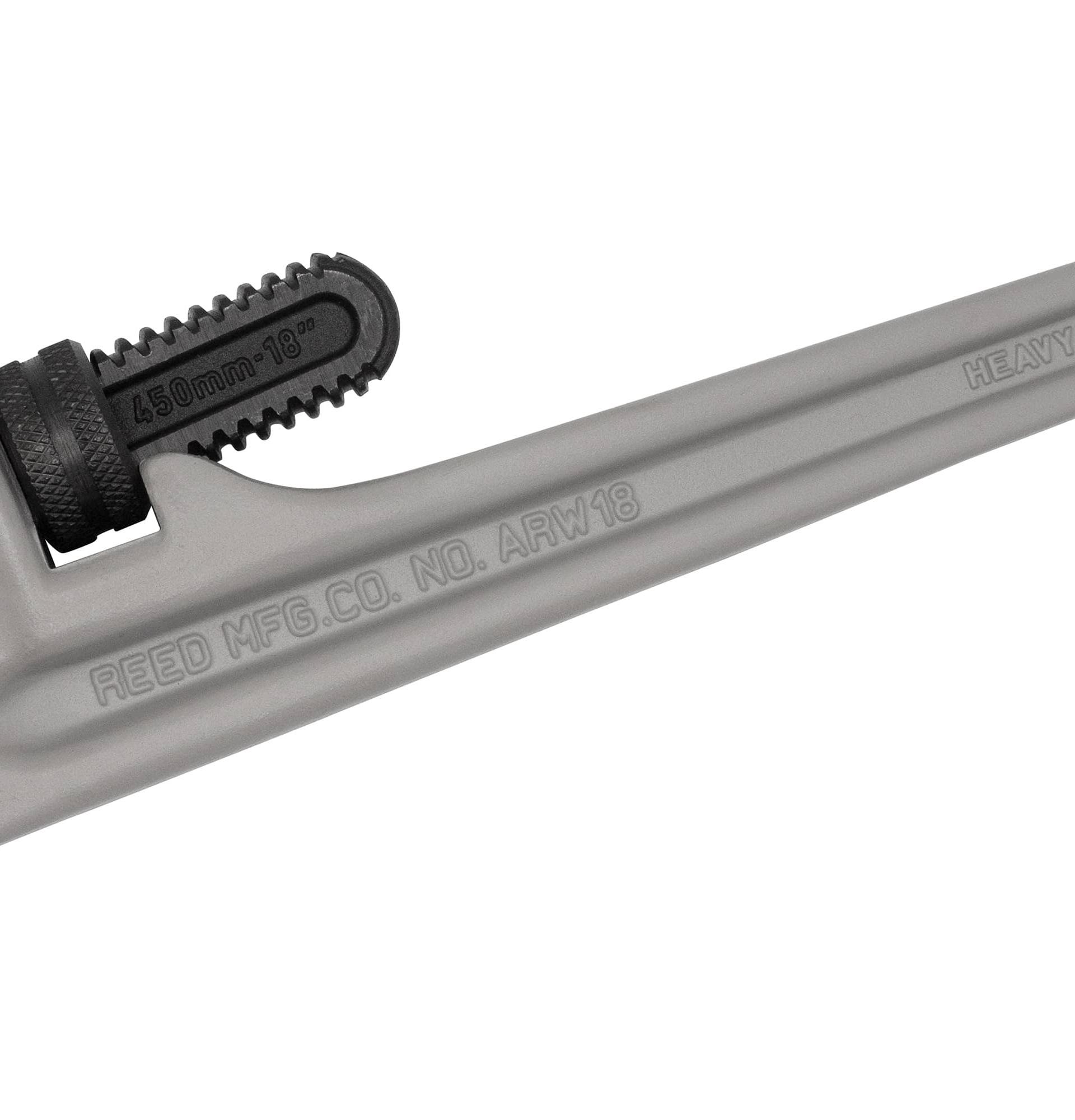 Heavy-Duty Straight Pipe Wrench, 18 in OAL, 1/4 to 2-1/2 in Jaw, Aluminum Jaw