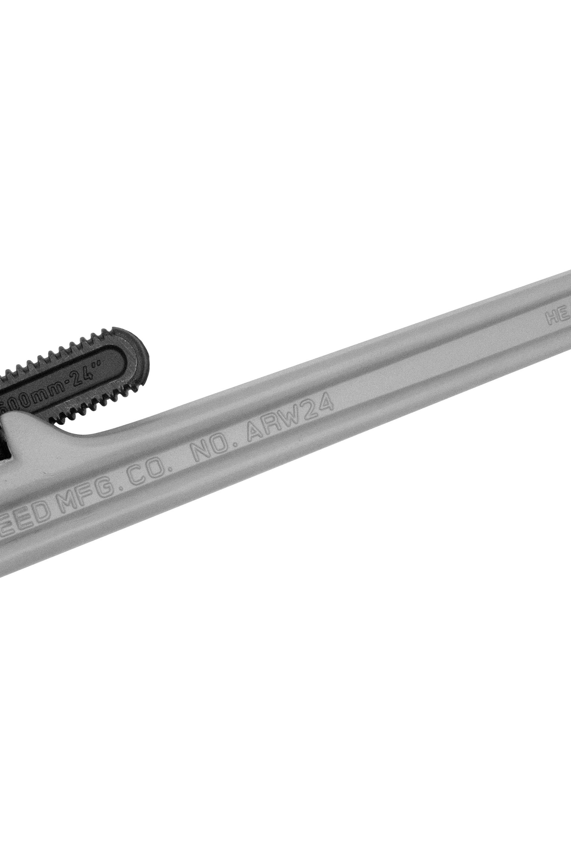 Heavy-Duty Straight Pipe Wrench, 24 in OAL, 1/4 to 3 in Jaw, Aluminum Jaw
