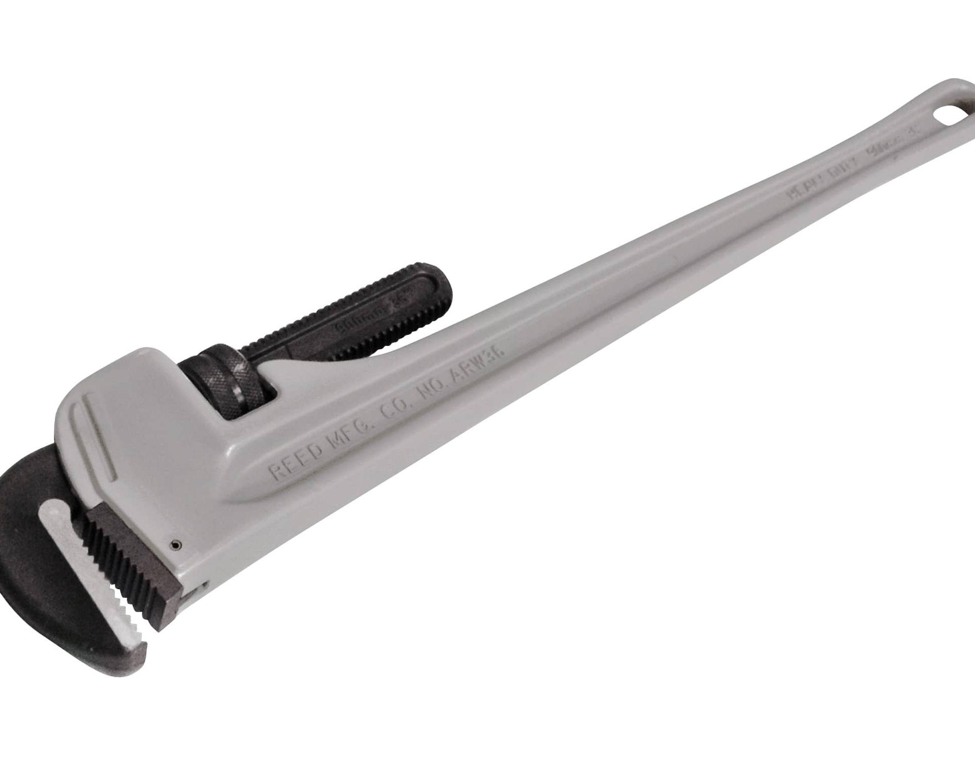Heavy-Duty Straight Pipe Wrench, 36 in OAL, 1/4 to 5 in Jaw, Aluminum Jaw